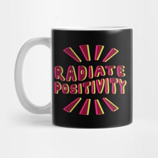 Radiate Positivity Colorful Quote Glitched in Pink and Green Mug